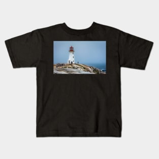 Peggys Cove Lighthouse on a Foggy Summer 's Day Kids T-Shirt